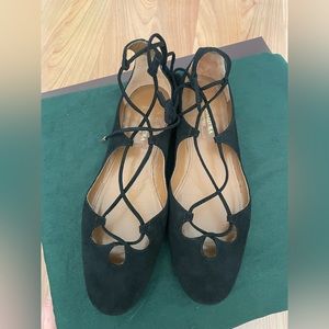 Aquazzura - Black suede lace up ballerina flats (excellent used condition)